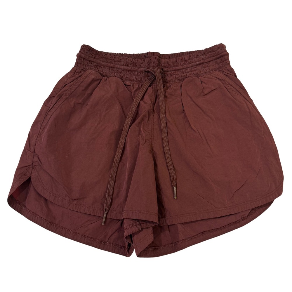 YPB Running Shorts Women XS  Brown 2-in-1 Lined Pockets Stretch Gym Athletic